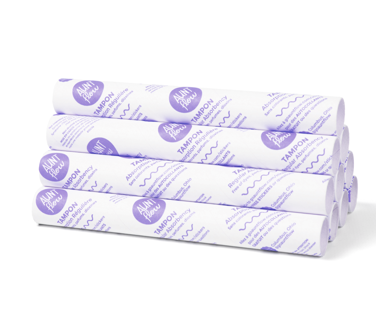 Stack of Aunt Flow universal value tampon cartridges